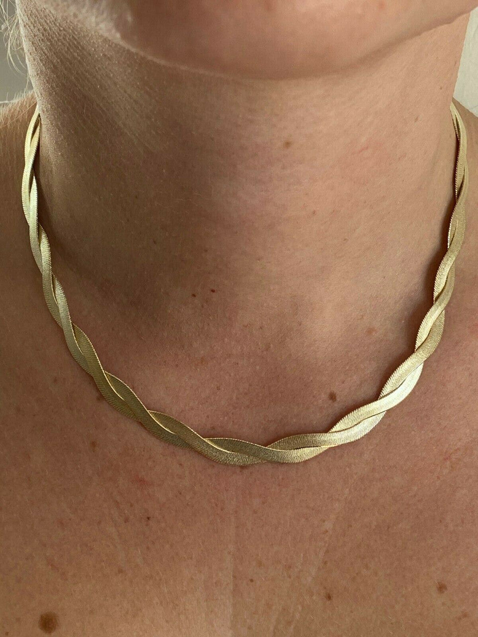 HarlemBling 14k Gold Over Solid 925 Silver Twisted Braided Herringbone Chain Necklace 16-20