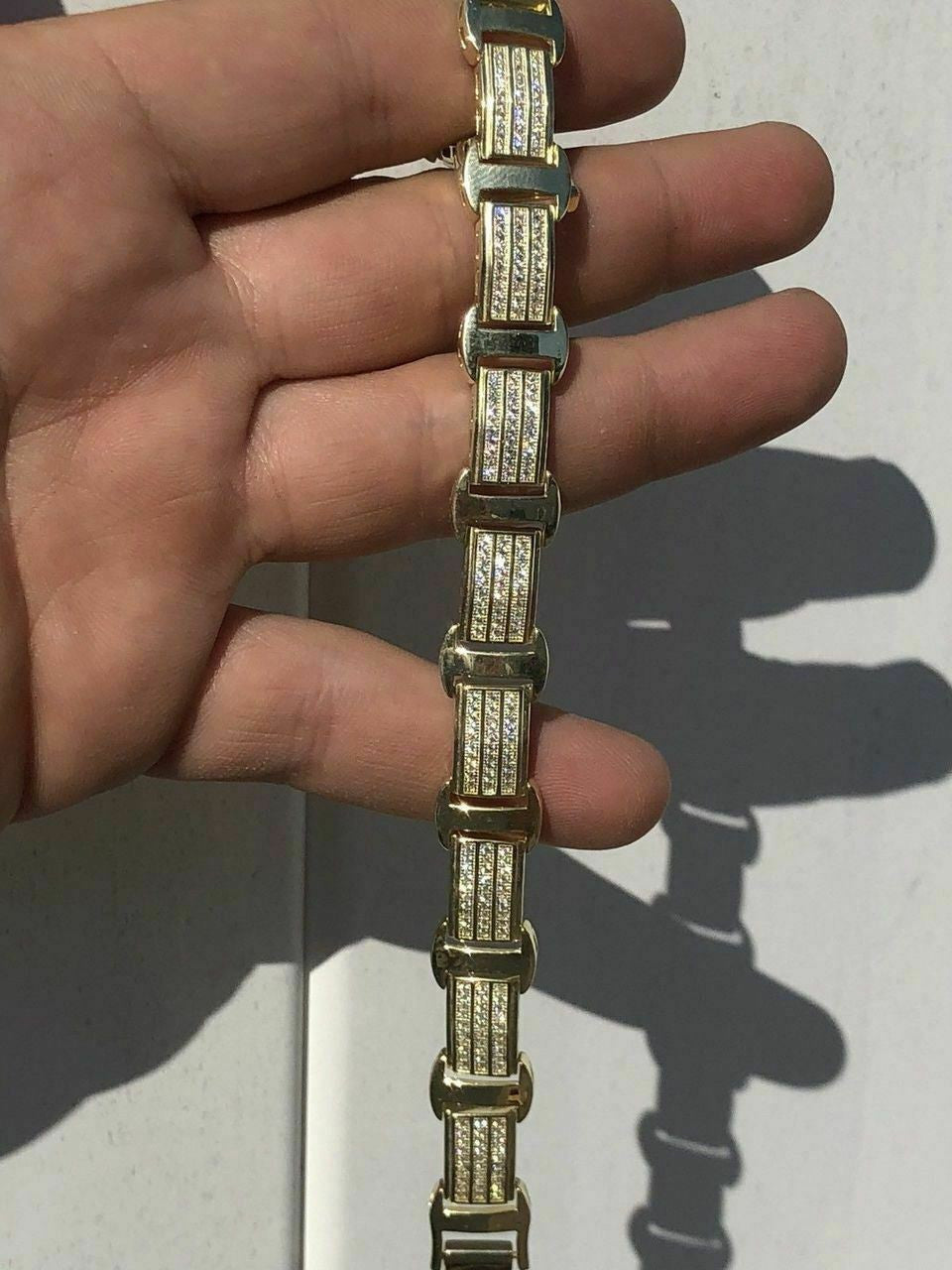 HarlemBling 14k Gold Over Solid 925 Silver W 8ct Diamonds Icy Hip Hop Mens Bracelet Custom