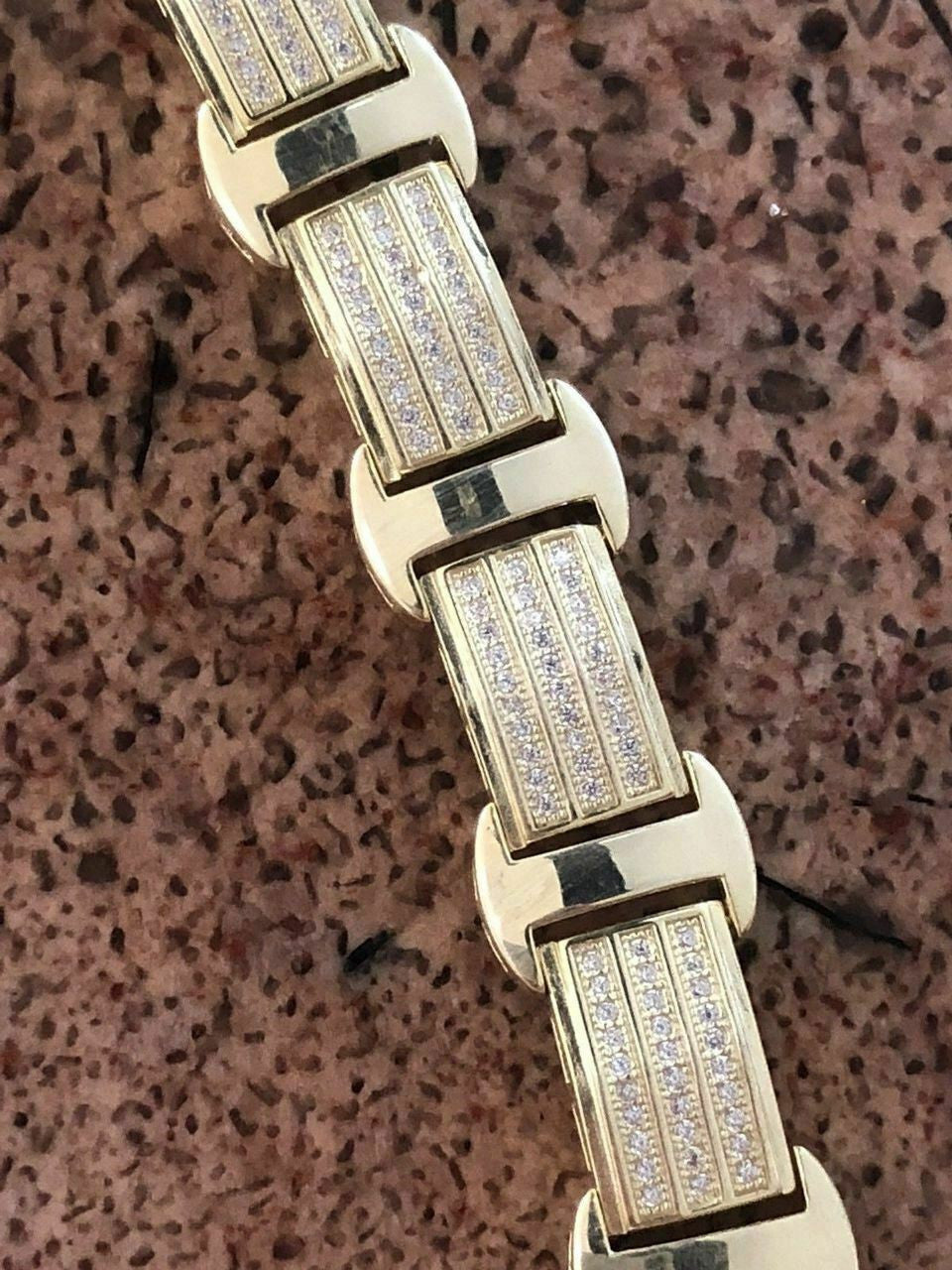 HarlemBling 14k Gold Over Solid 925 Silver W 8ct Diamonds Icy Hip Hop Mens Bracelet Custom