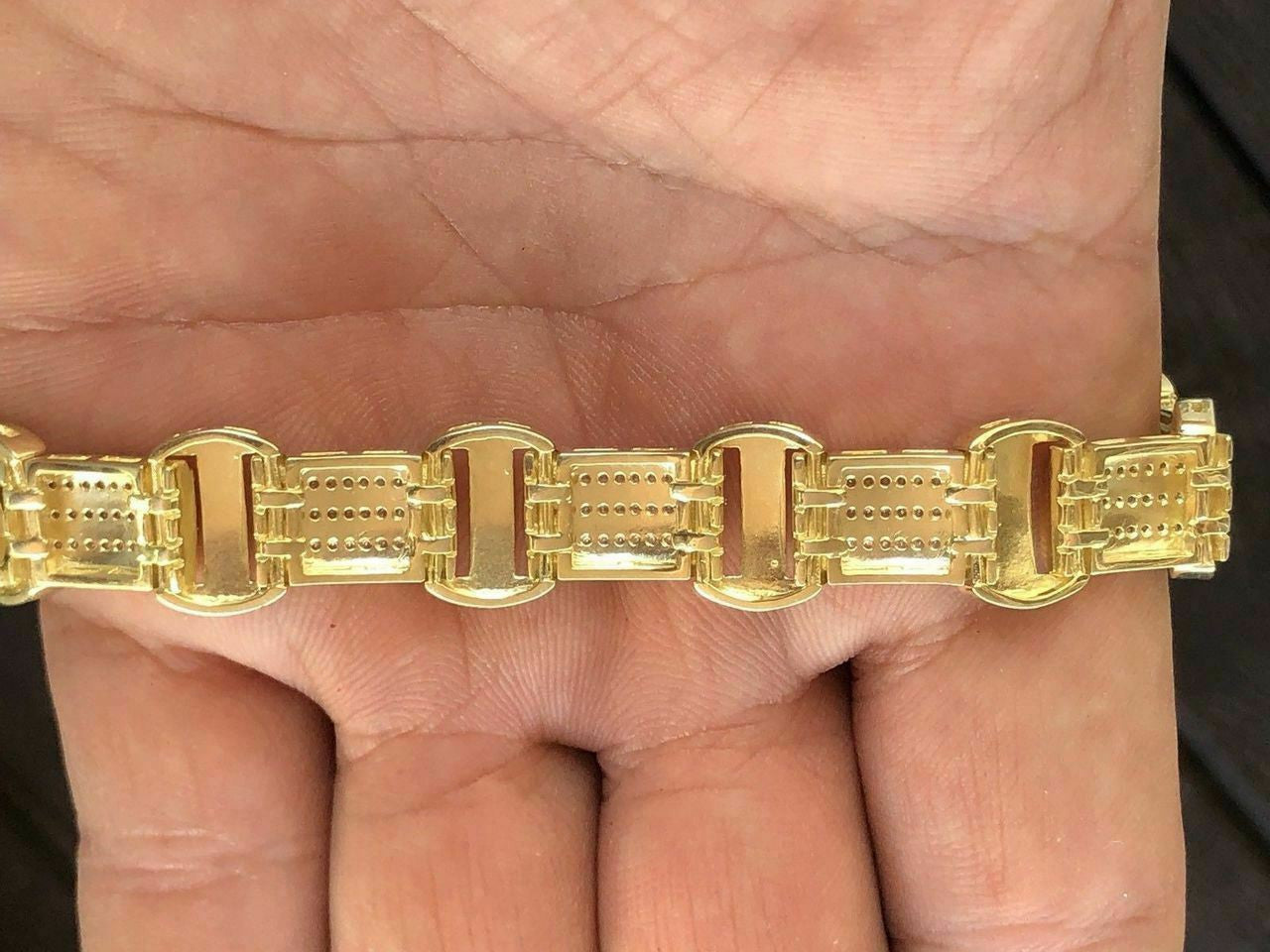 HarlemBling 14k Gold Over Solid 925 Silver W 8ct Diamonds Icy Hip Hop Mens Bracelet Custom