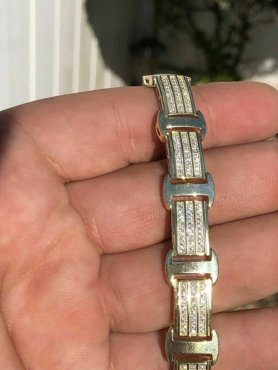 HarlemBling 14k Gold Over Solid 925 Silver W 8ct Diamonds Icy Hip Hop Mens Bracelet Custom