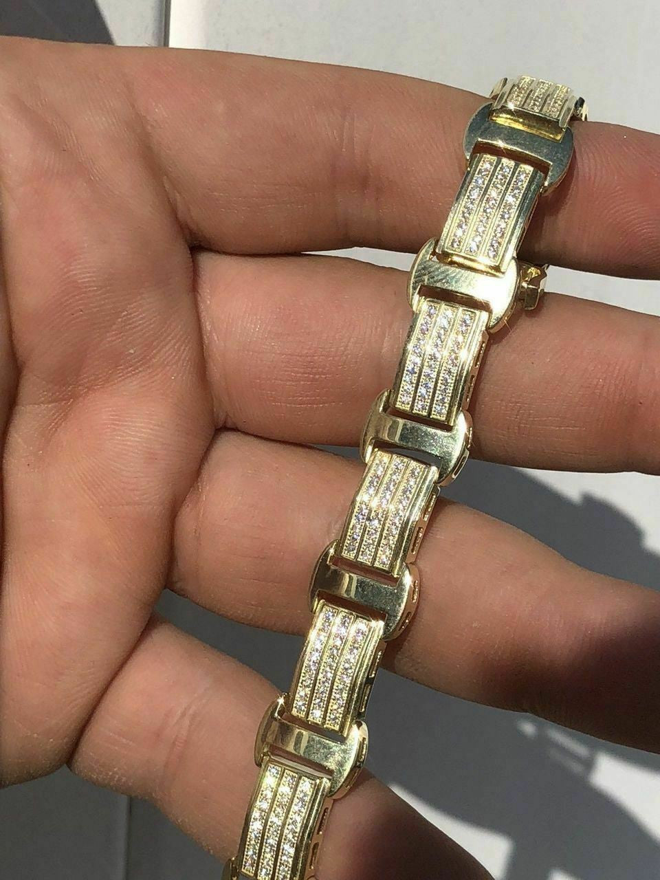HarlemBling 14k Gold Over Solid 925 Silver W 8ct Diamonds Icy Hip Hop Mens Bracelet Custom
