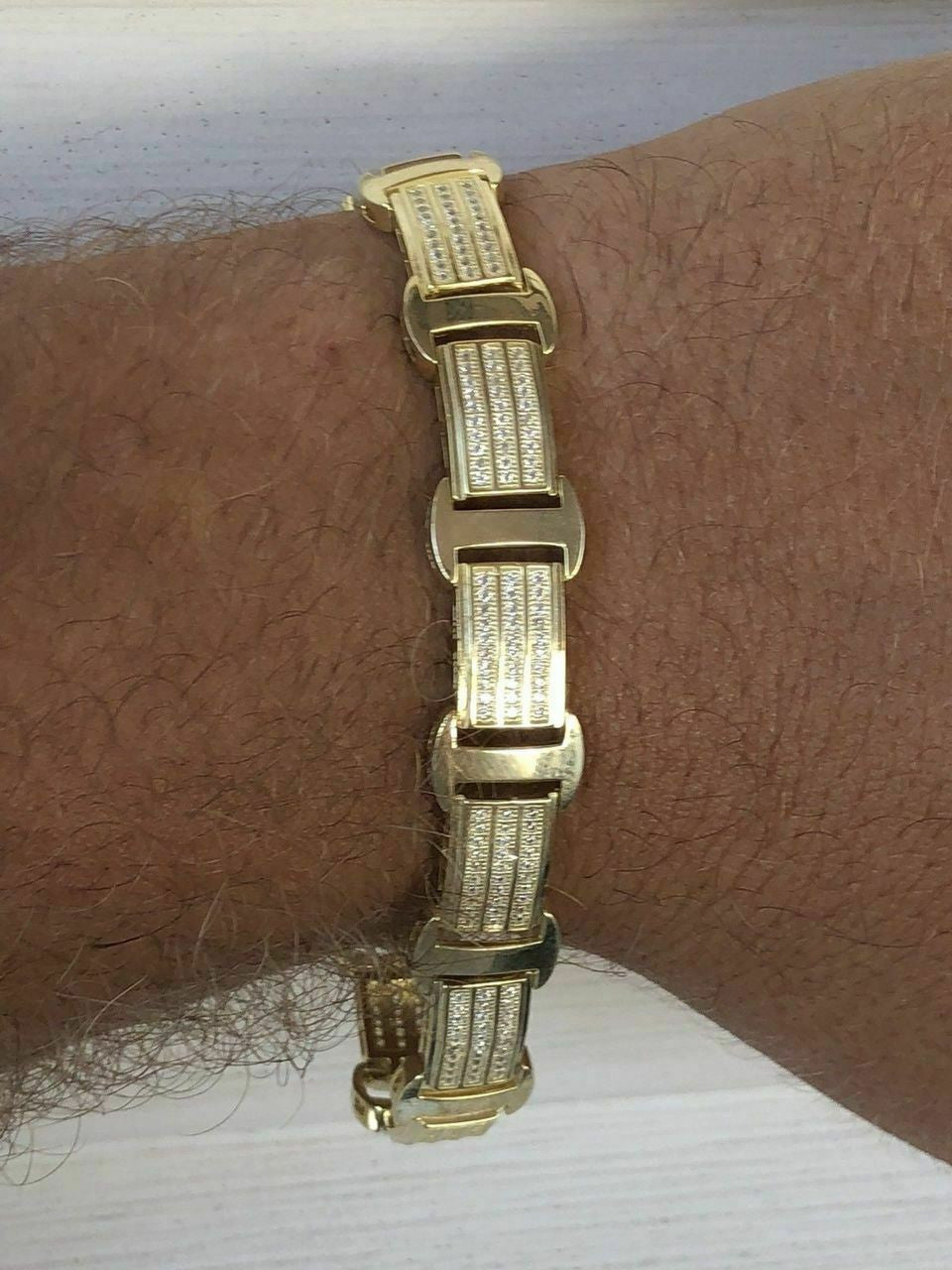 HarlemBling 14k Gold Over Solid 925 Silver W 8ct Diamonds Icy Hip Hop Mens Bracelet Custom