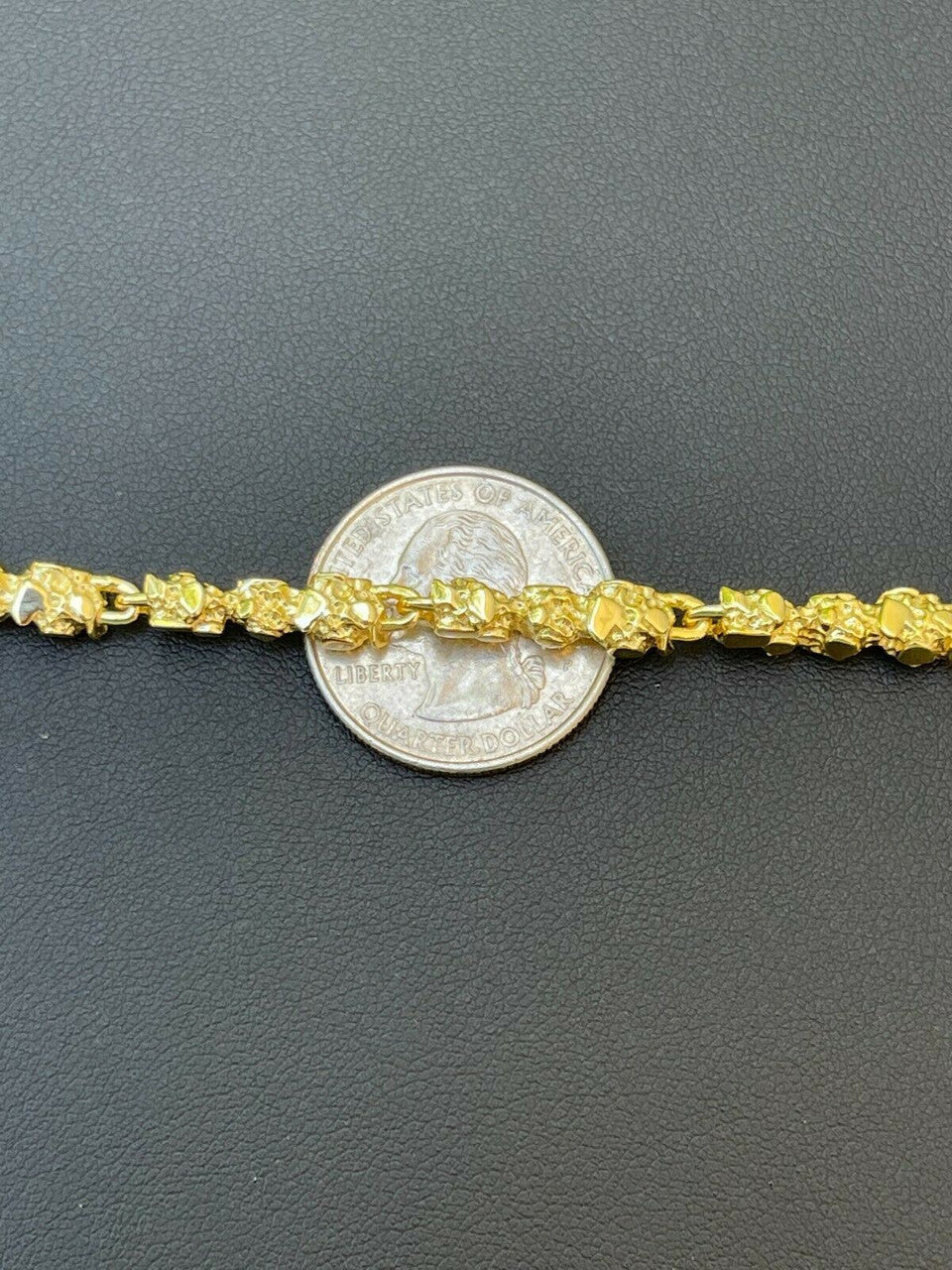HarlemBling 14k Gold Over Solid 925 Sterling Silver Gold Nugget Link Bracelet 7-8.5 Mens