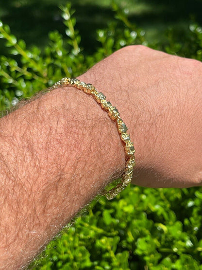 HarlemBling 14k Gold Over Solid 925 Sterling Silver Gold Nugget Link Bracelet 7-8.5 Mens