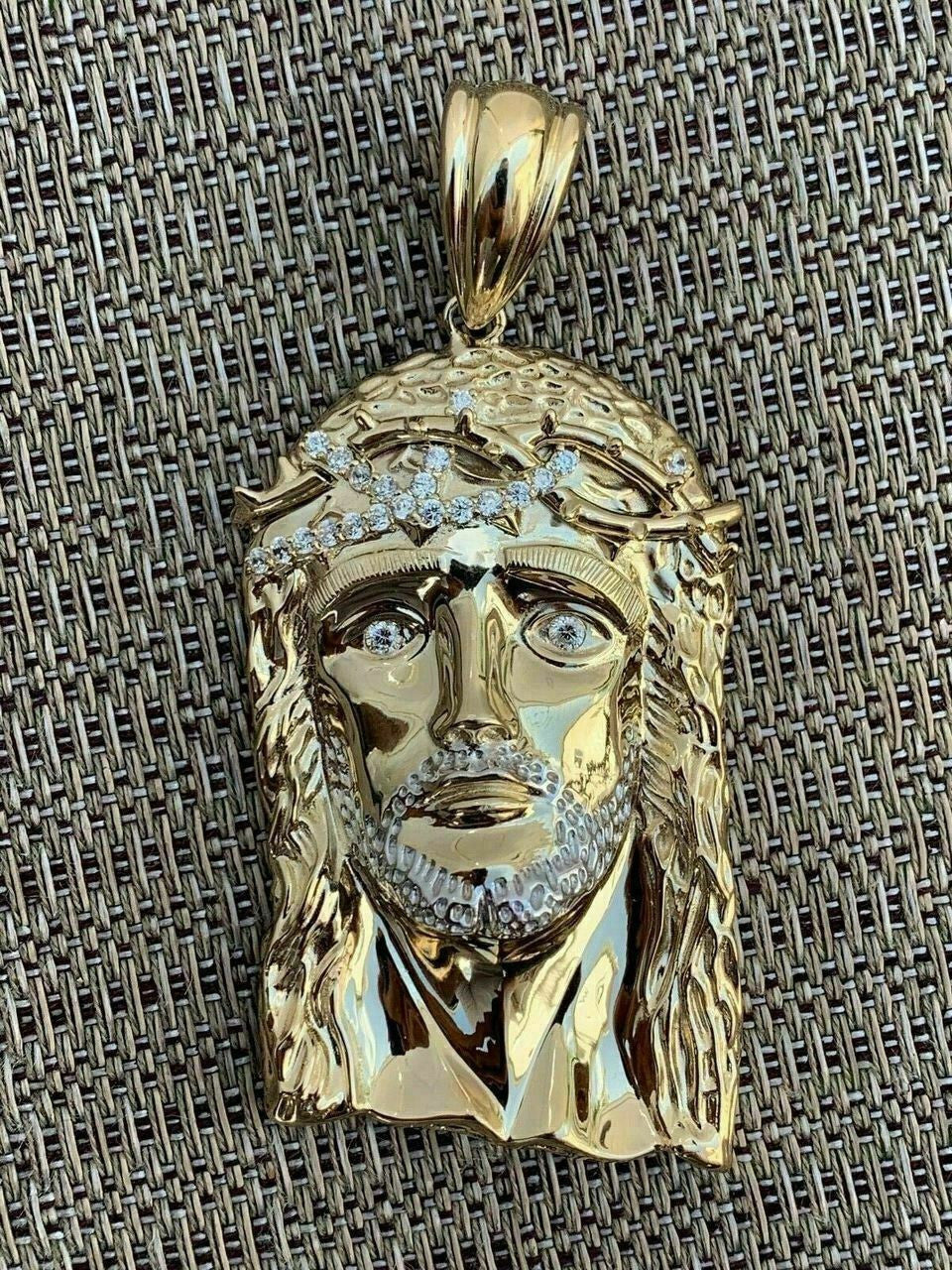 HarlemBling 14k Gold Over Solid 925 Sterling Silver Jesus Piece Necklace Large 2.5 ITALY
