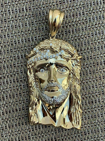 HarlemBling 14k Gold Over Solid 925 Sterling Silver Jesus Piece Necklace Large 2.5 ITALY