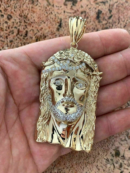 HarlemBling 14k Gold Over Solid 925 Sterling Silver Jesus Piece Necklace Large 2.5 ITALY
