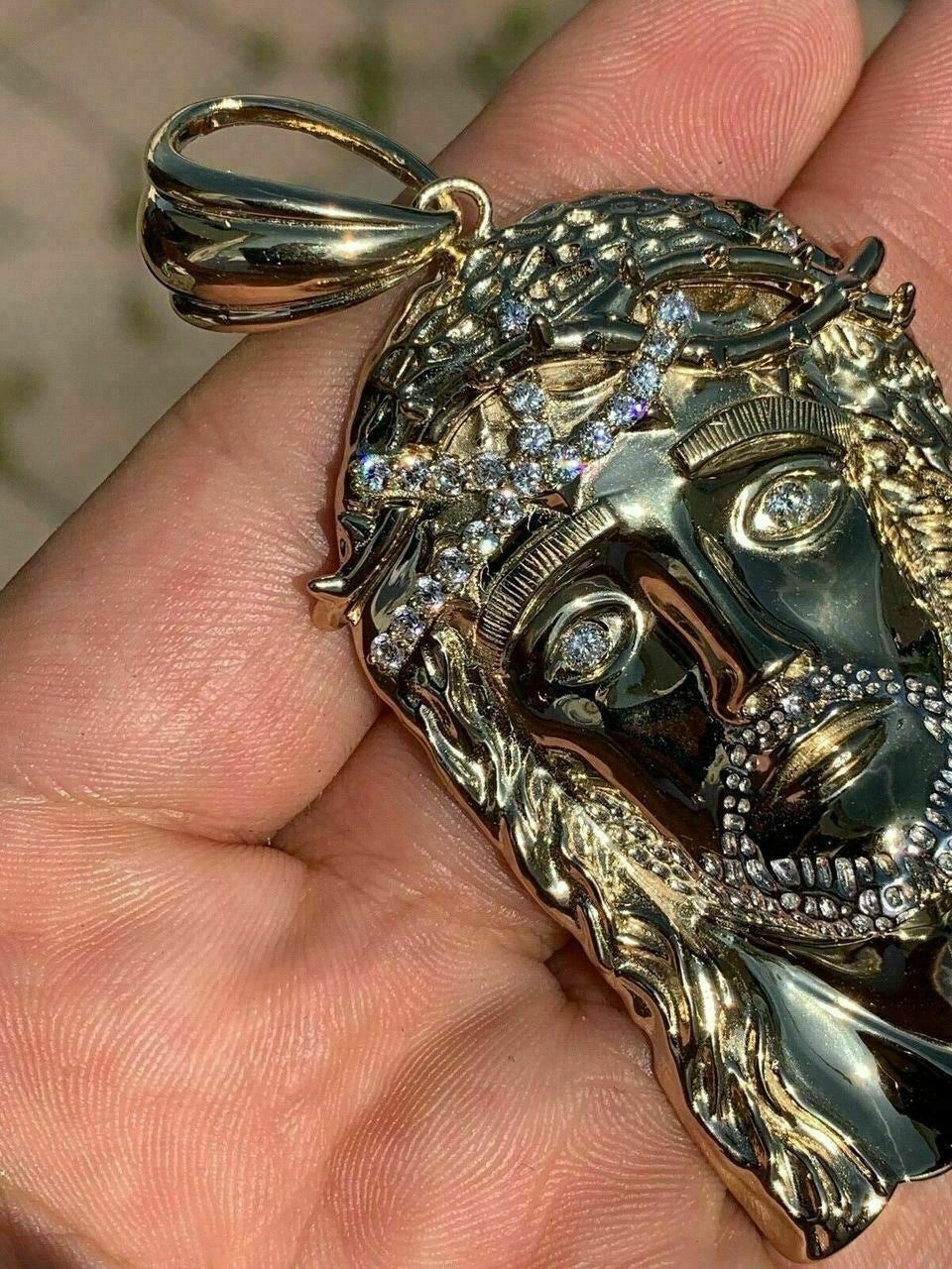 HarlemBling 14k Gold Over Solid 925 Sterling Silver Jesus Piece Necklace Large 2.5 ITALY