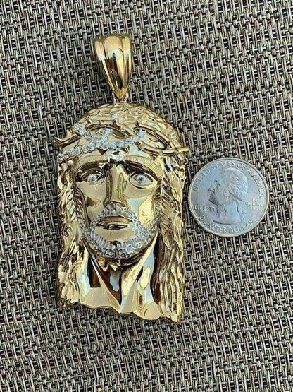 HarlemBling 14k Gold Over Solid 925 Sterling Silver Jesus Piece Necklace Large 2.5 ITALY