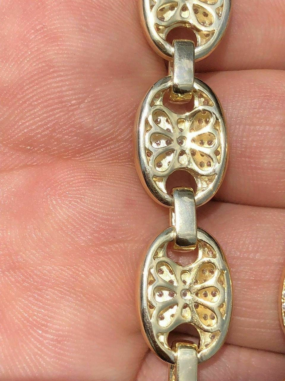 HarlemBling 14k Gold Over Solid 925 Sterling Silver Mens Gucci Link Choker Chain 18 Diamond