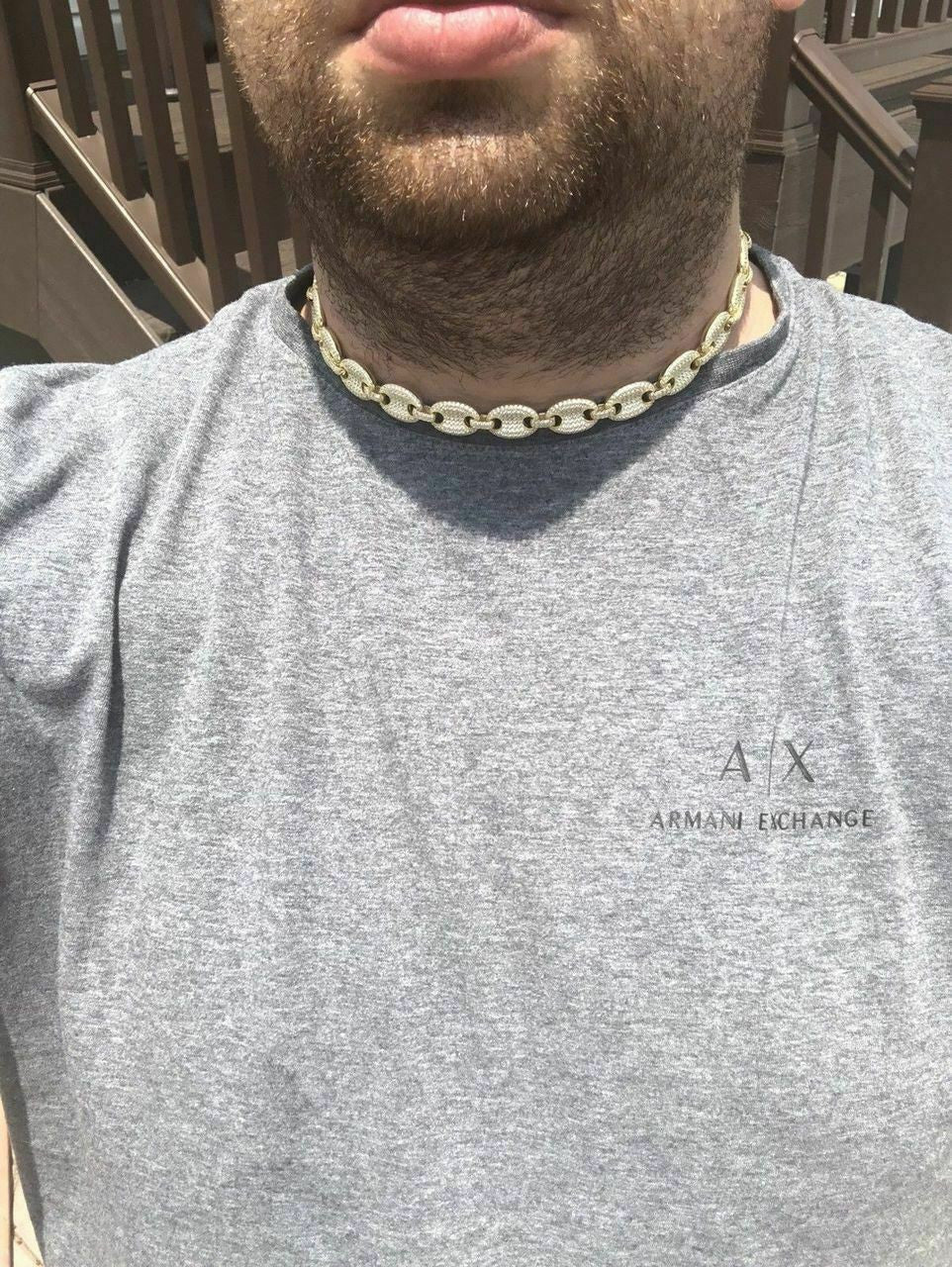 HarlemBling 14k Gold Over Solid 925 Sterling Silver Mens Gucci Link Choker Chain 18 Diamond