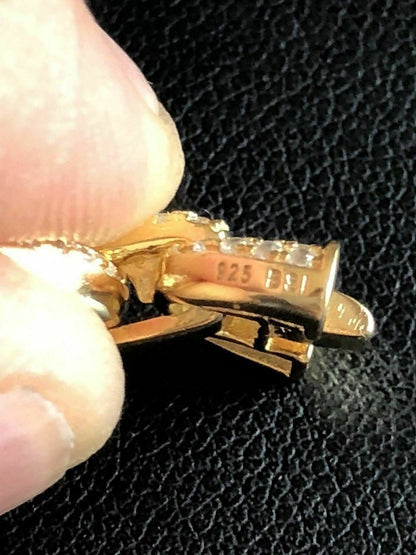 HarlemBling 14k Gold Over Solid 925 Sterling Silver Mens Gucci Link Choker Chain 18 Diamond