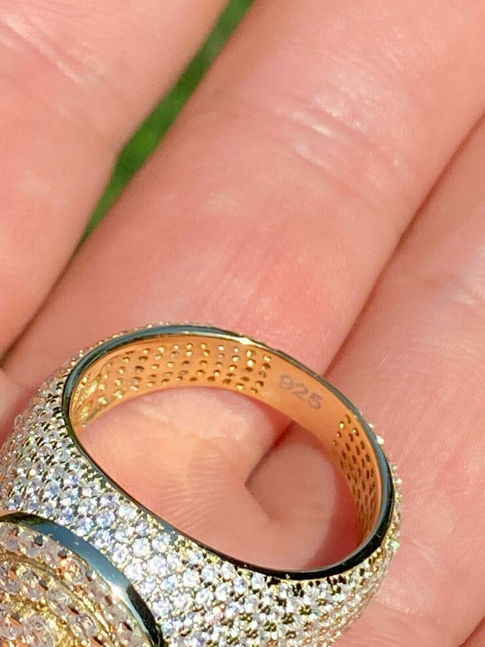 HarlemBling 14k Gold Over Solid 925 Sterling Silver Mens Iced Diamond Pinky Ring HIP-HOP