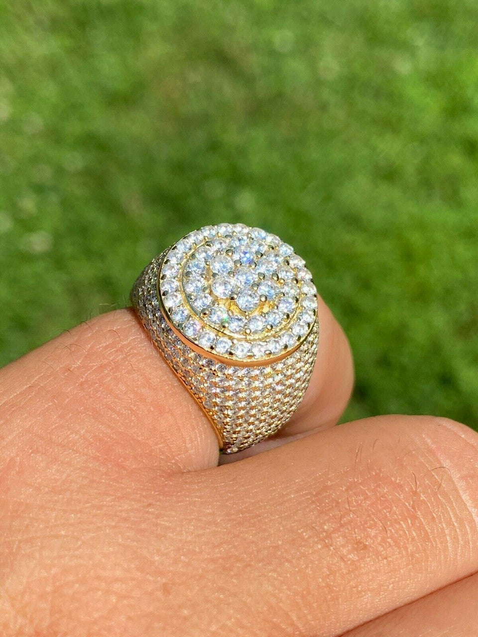 HarlemBling 14k Gold Over Solid 925 Sterling Silver Mens Iced Diamond Pinky Ring HIP-HOP