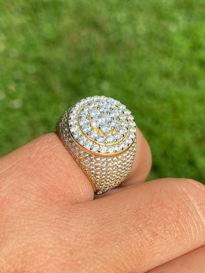 HarlemBling 14k Gold Over Solid 925 Sterling Silver Mens Iced Diamond Pinky Ring HIP-HOP