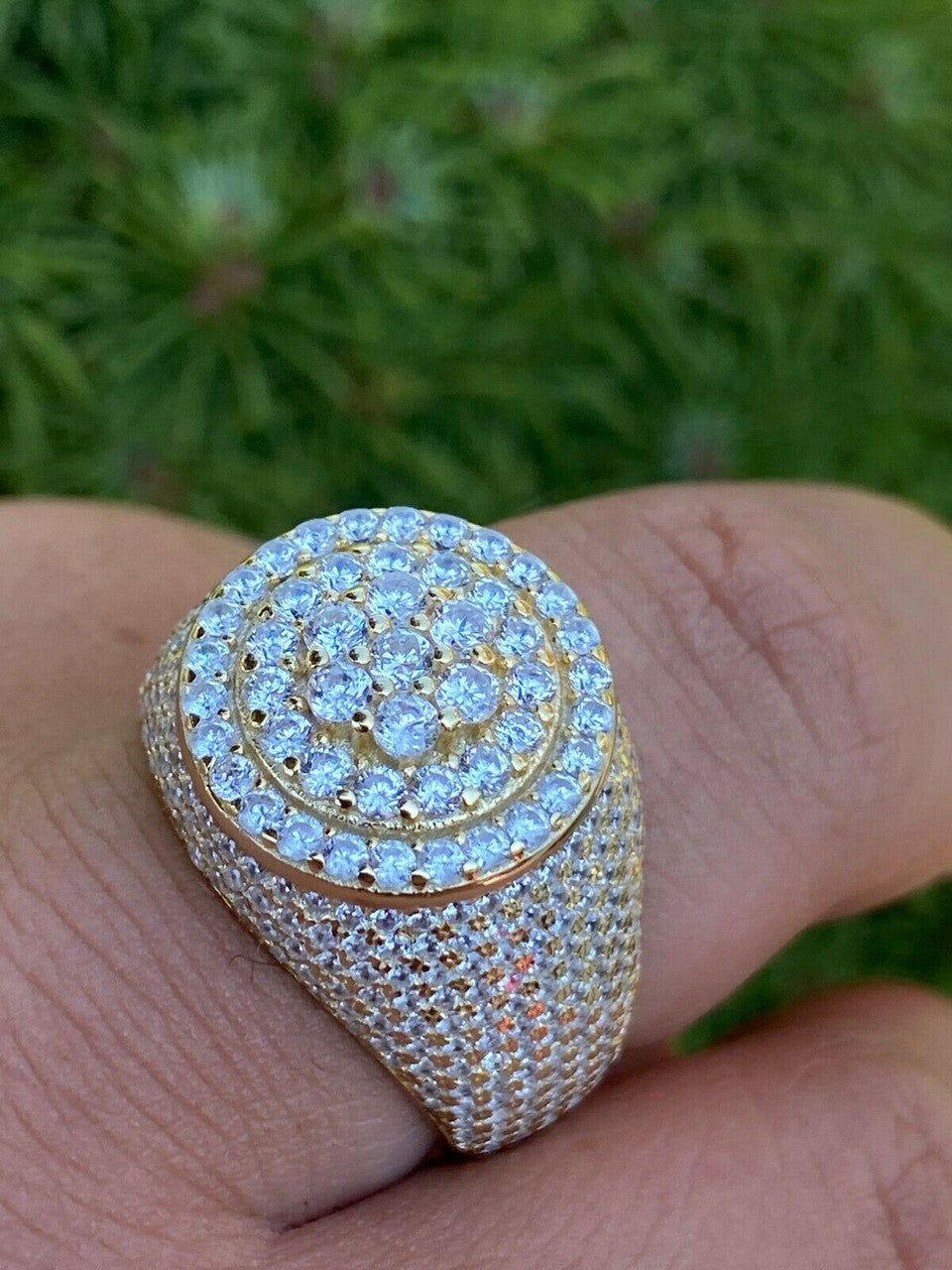 HarlemBling 14k Gold Over Solid 925 Sterling Silver Mens Iced Diamond Pinky Ring HIP-HOP