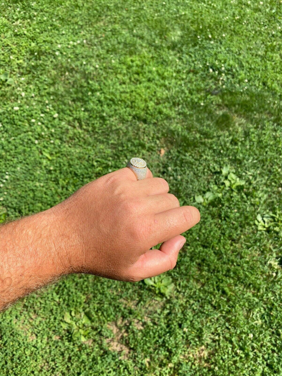 HarlemBling 14k Gold Over Solid 925 Sterling Silver Mens Iced Diamond Pinky Ring HIP-HOP