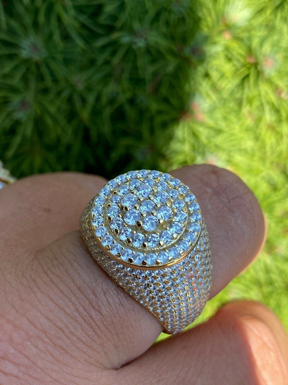 HarlemBling 14k Gold Over Solid 925 Sterling Silver Mens Iced Diamond Pinky Ring HIP-HOP