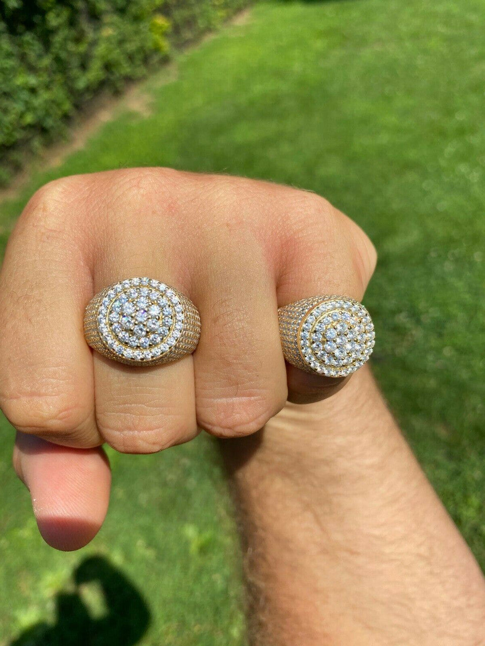 HarlemBling 14k Gold Over Solid 925 Sterling Silver Mens Iced Diamond Pinky Ring HIP-HOP