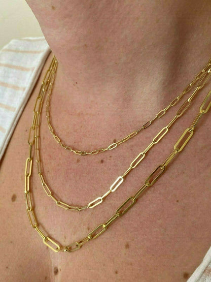 HarlemBling 14k Gold Over Solid 925 Sterling Silver Paperclip Rolo Chain 2.5mm- 4mm Necklace
