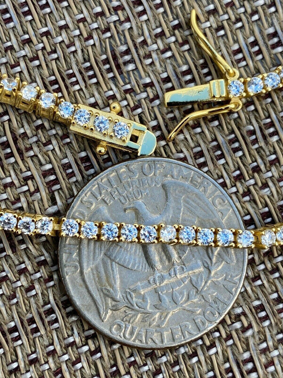 HarlemBling 14k Gold Over Solid Silver 2mm MOISSANITE Tennis Bracelet Pass Diamond Test Iced