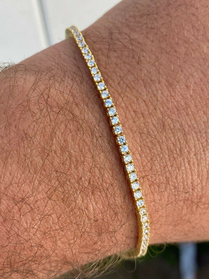 HarlemBling 14k Gold Over Solid Silver 2mm MOISSANITE Tennis Bracelet Pass Diamond Test Iced
