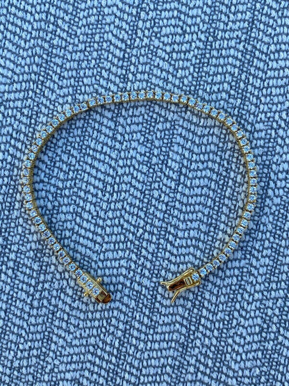 HarlemBling 14k Gold Over Solid Silver 2mm MOISSANITE Tennis Bracelet Pass Diamond Test Iced