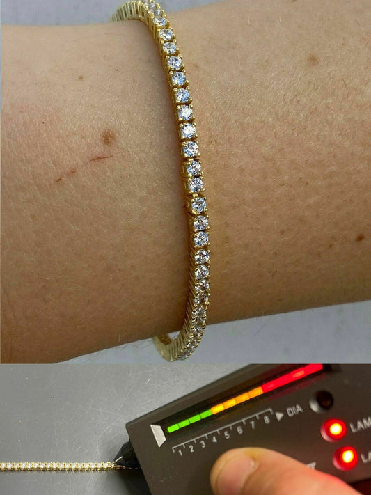 HarlemBling 14k Gold Over Solid Silver 2mm MOISSANITE Tennis Bracelet Pass Diamond Test Iced