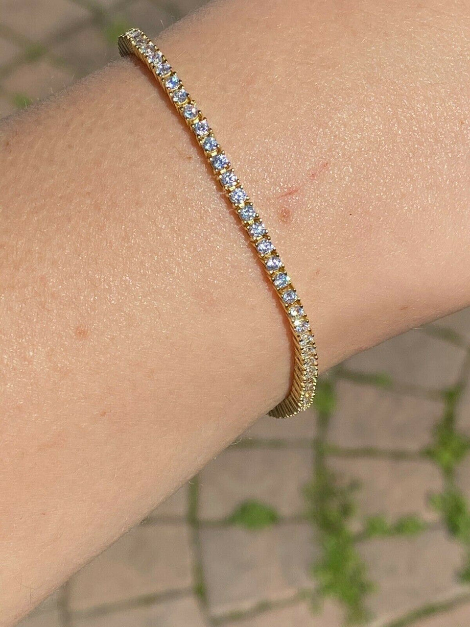 HarlemBling 14k Gold Over Solid Silver 2mm MOISSANITE Tennis Bracelet Pass Diamond Test Iced