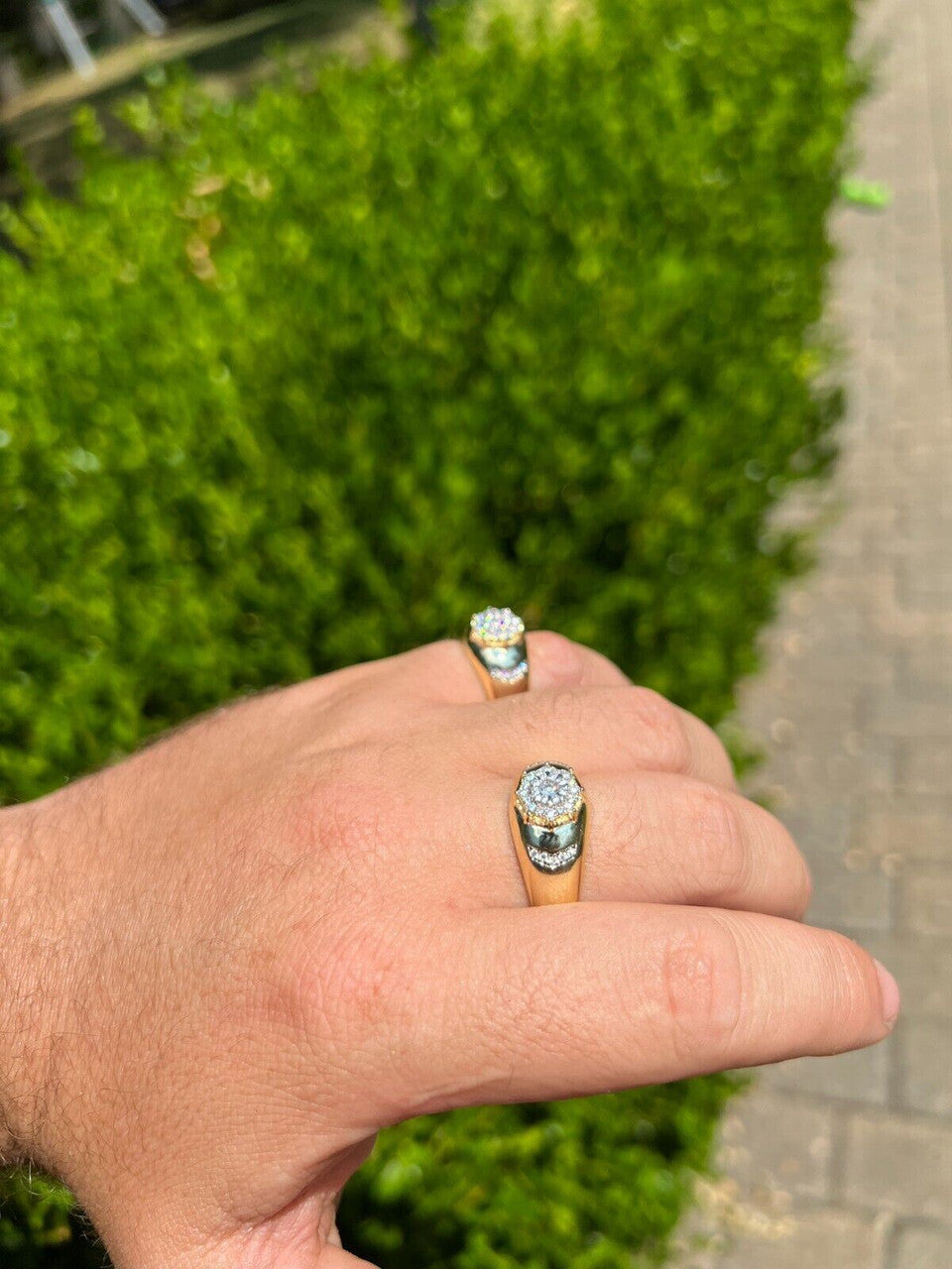 HarlemBling 14k Gold Plated 925 Silver Hip Hop Iced Moissanite Pinky Ring Pass Diamond Test