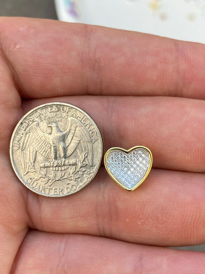 HarlemBling 14K Gold Real 925 Silver Heart Earrings Diamond Studs Iced Screw Back Aretes