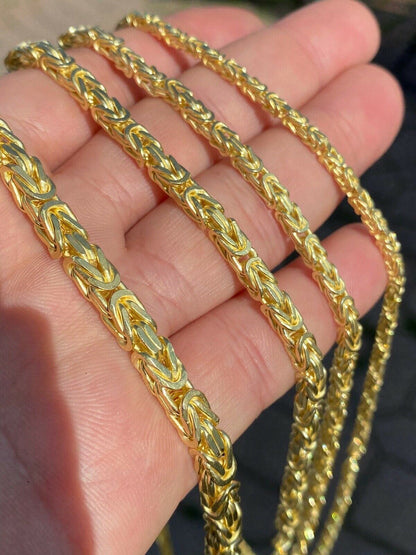 HarlemBling 14k Gold Real 925 Sterling Silver Byzantine Chain Mens Necklace 2.5-5mm 18-30
