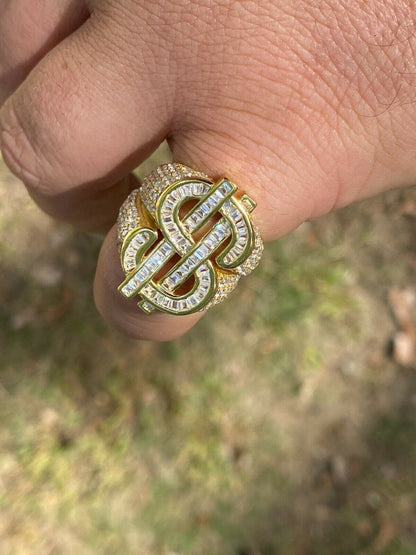 HarlemBling 14k Gold Real Solid 925 Sterling Silver Mens Hip Hop Dollar Sign dollar Pinky Ring
