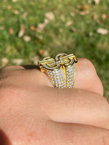 HarlemBling 14k Gold Real Solid 925 Sterling Silver Mens Hip Hop Dollar Sign dollar Pinky Ring