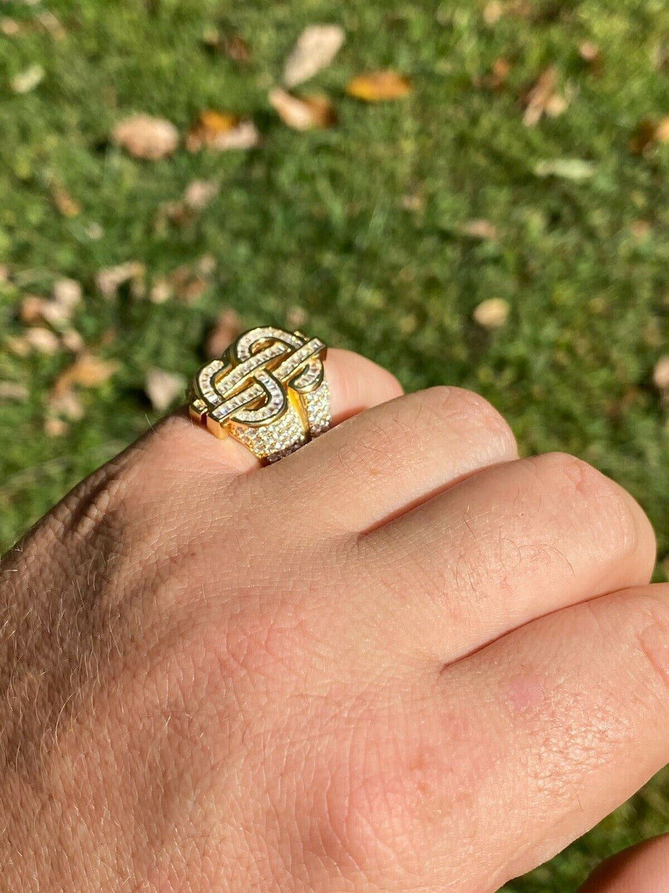 HarlemBling 14k Gold Real Solid 925 Sterling Silver Mens Hip Hop Dollar Sign dollar Pinky Ring