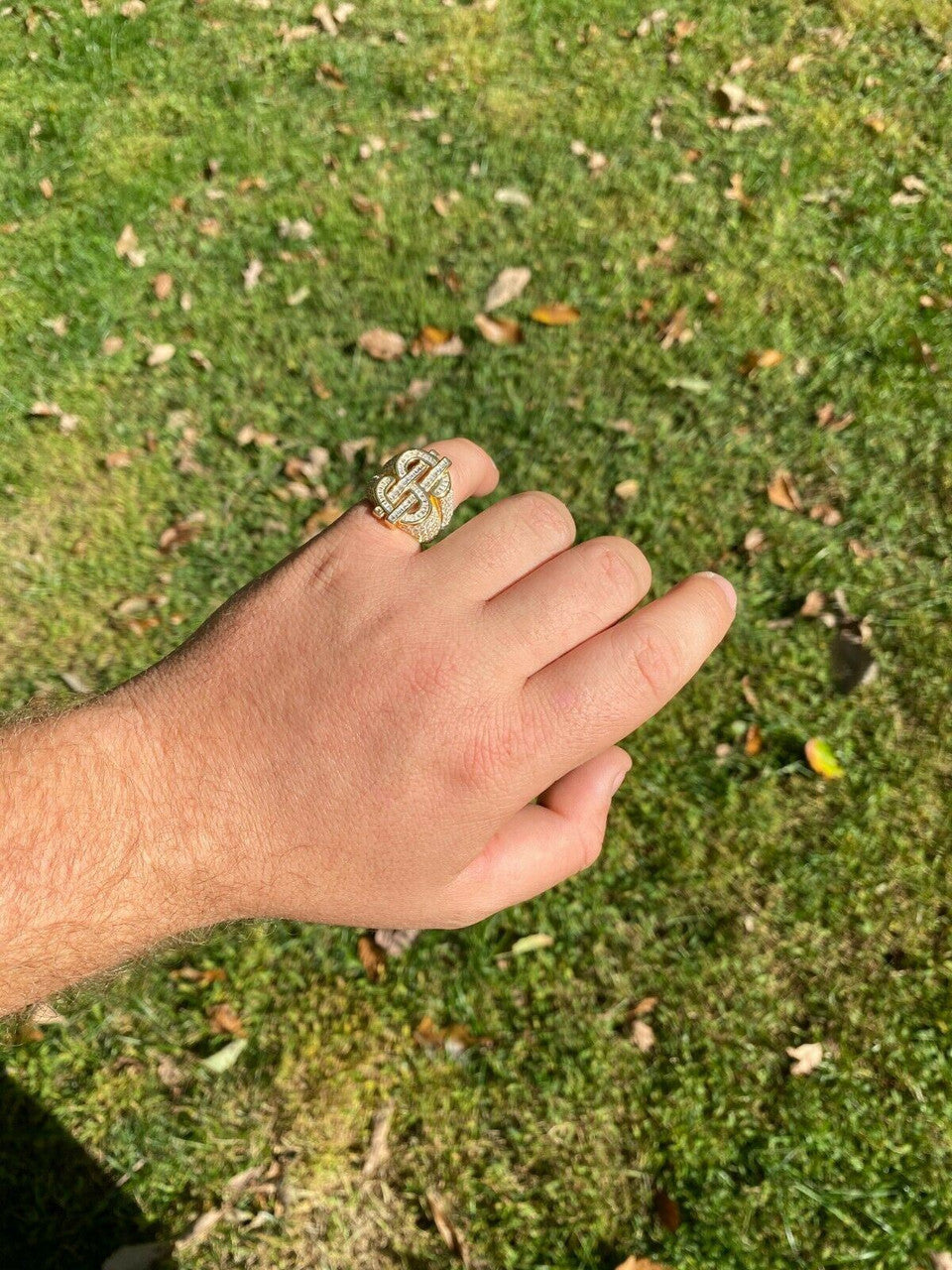 HarlemBling 14k Gold Real Solid 925 Sterling Silver Mens Hip Hop Dollar Sign dollar Pinky Ring