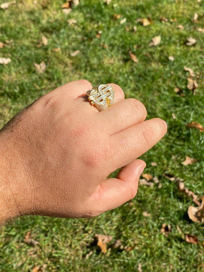 HarlemBling 14k Gold Real Solid 925 Sterling Silver Mens Hip Hop Dollar Sign dollar Pinky Ring