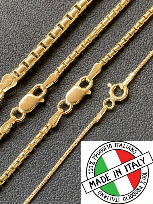 HarlemBling 14k Gold Solid 925 Sterling Silver Rounded Box Chain 1-3mm Necklace Men Ladies