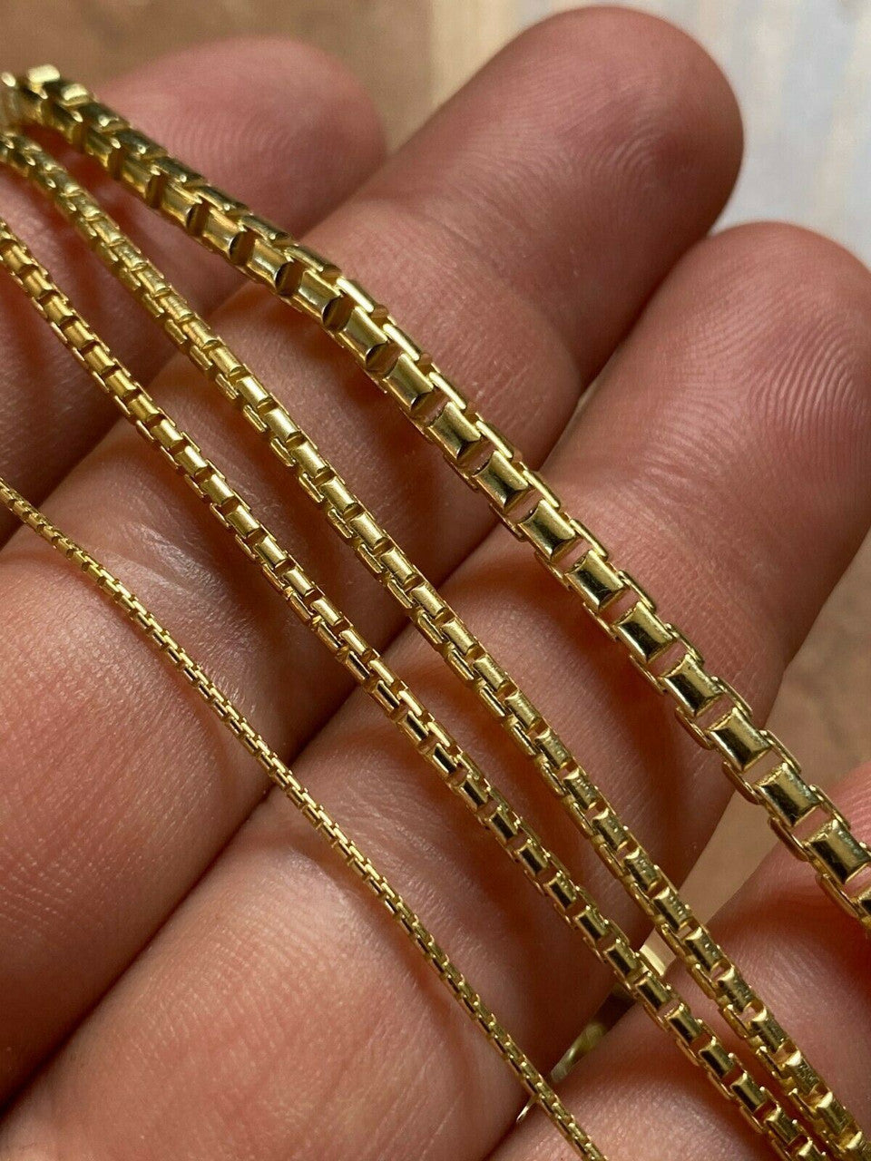 HarlemBling 14k Gold Solid 925 Sterling Silver Rounded Box Chain 1-3mm Necklace Men Ladies