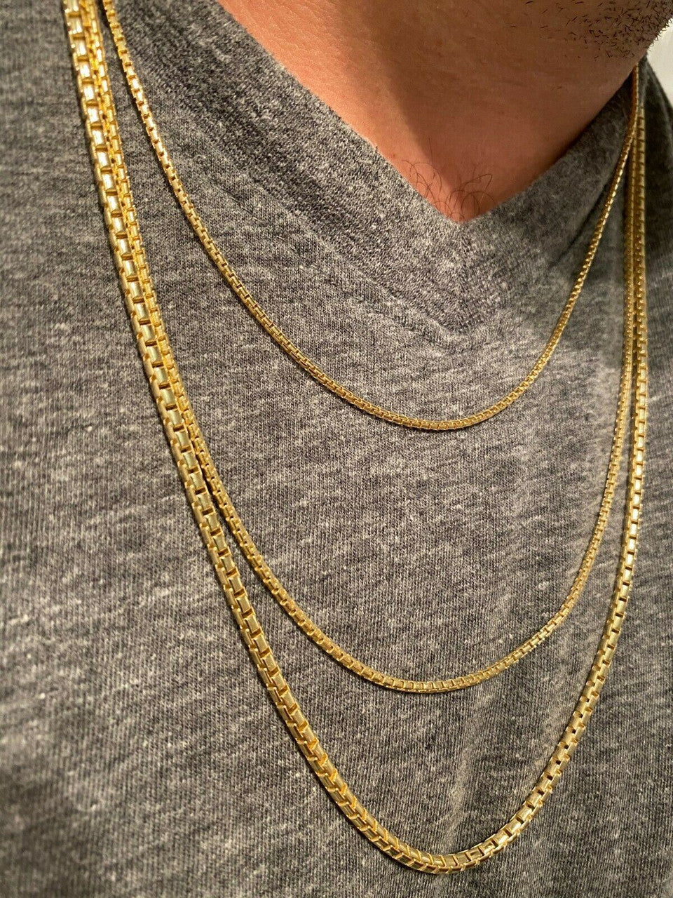 HarlemBling 14k Gold Solid 925 Sterling Silver Rounded Box Chain 1-3mm Necklace Men Ladies