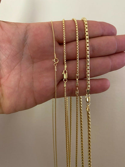HarlemBling 14k Gold Solid 925 Sterling Silver Rounded Box Chain 1-3mm Necklace Men Ladies
