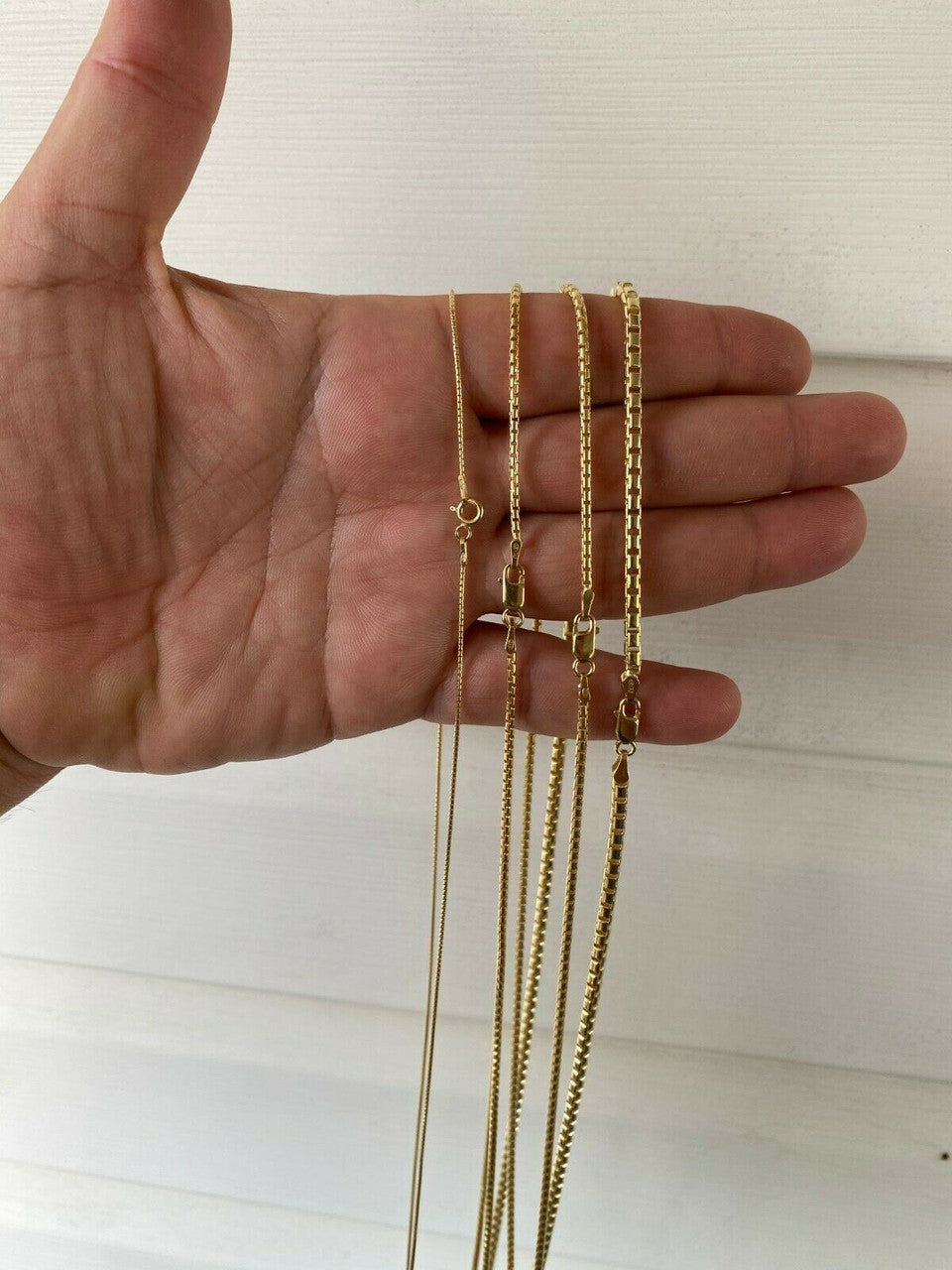 HarlemBling 14k Gold Solid 925 Sterling Silver Rounded Box Chain 1-3mm Necklace Men Ladies