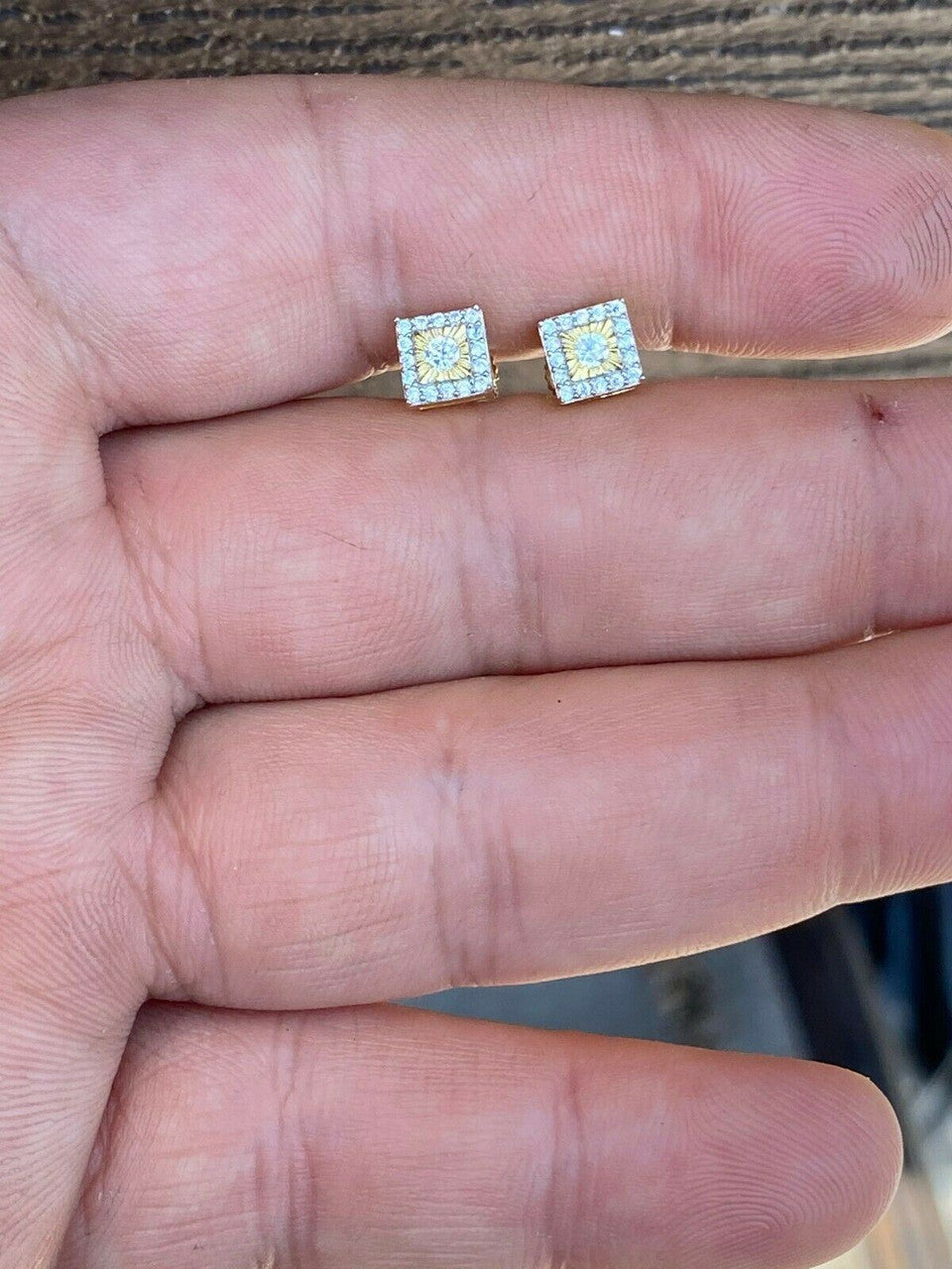 HarlemBling 14k Gold Solid Sterling Silver Iced Diamond Cut Hip Hop Earrings Screw Back Stud