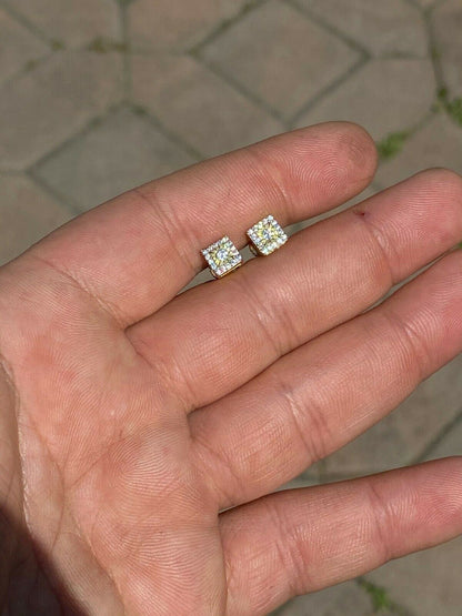 HarlemBling 14k Gold Solid Sterling Silver Iced Diamond Cut Hip Hop Earrings Screw Back Stud