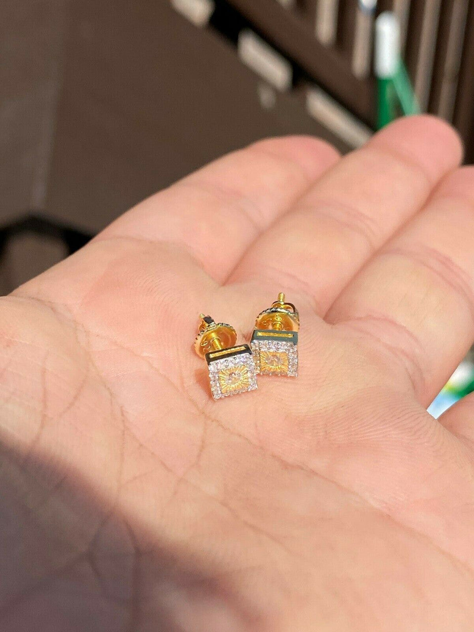 HarlemBling 14k Gold Solid Sterling Silver Iced Diamond Cut Hip Hop Earrings Screw Back Stud