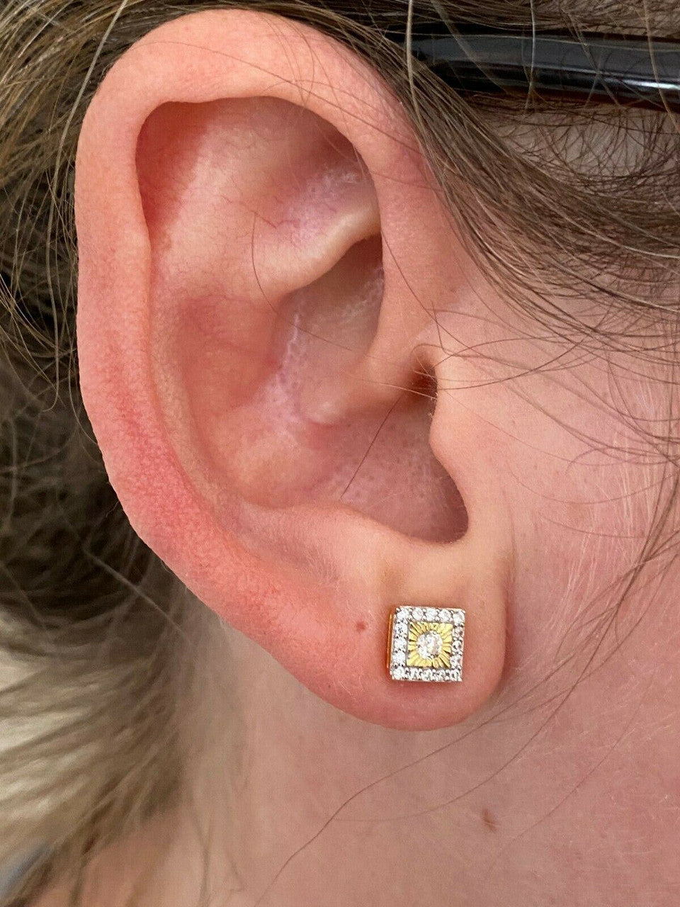 HarlemBling 14k Gold Solid Sterling Silver Iced Diamond Cut Hip Hop Earrings Screw Back Stud