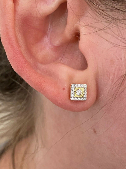 HarlemBling 14k Gold Solid Sterling Silver Iced Diamond Cut Hip Hop Earrings Screw Back Stud