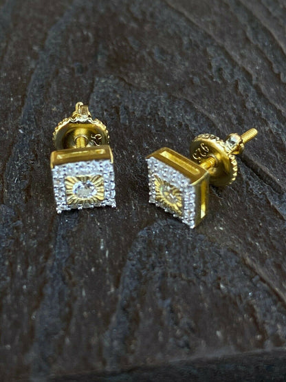 HarlemBling 14k Gold Solid Sterling Silver Iced Diamond Cut Hip Hop Earrings Screw Back Stud