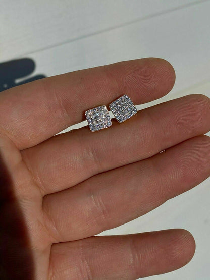 HarlemBling 14k Gold Vermeil 925 Iced MOISSANITE Square Screwback Earrings Pass Diamond Test